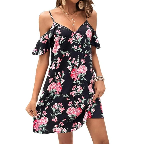 Floral printed off-the-shoulder women's vacation dress