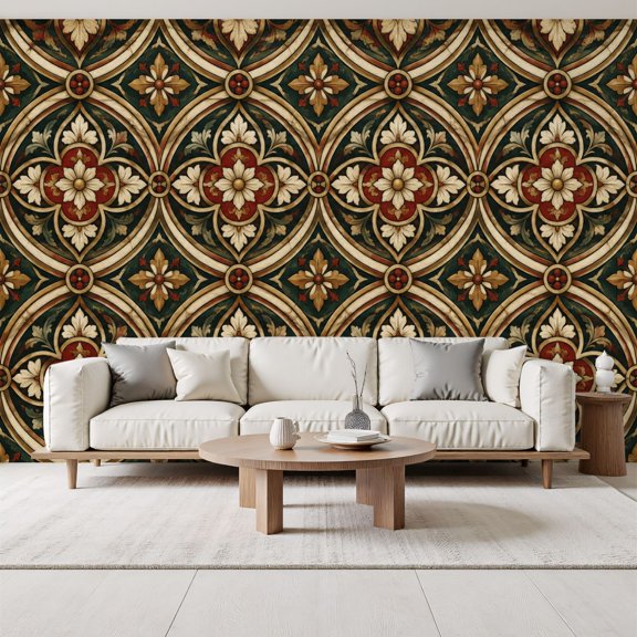 Floral traditional baroque Wallpaper Rich Colors Elegant geometric vintage Peel and Stick Wall Murals 69"H x 96"W Removable PVC Wall Paper Self-Adhesive Wall Decor for Bedroom Living Room
