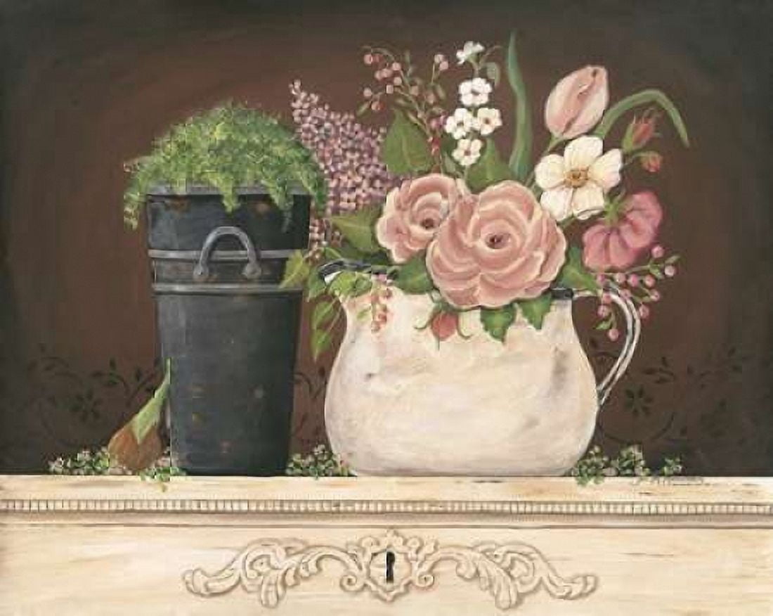 Floral with Black Bucket Canvas Art - Jo Moulton (22 x 28)