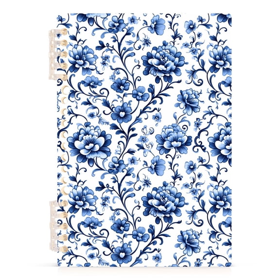 Floral with Blue Flowers Notebooks 1-subject Journal 60 Sheets A5 College Ruled Paper Detachable Ring 8.3"x5.7"