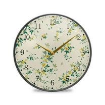 Floral with Green Leaf Acrylic Wall Clocks Quiet Round Clock Battery Operated Non-Ticking Clock for Bedroom Kitchen Office Decorative 11.9 Inch