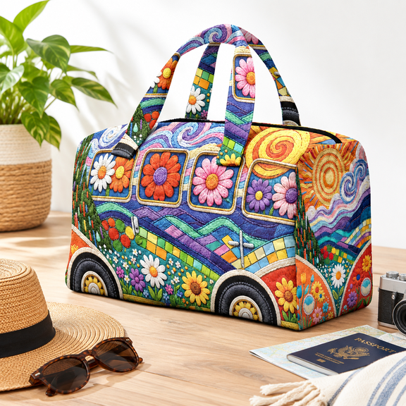 Floral1 Quilted Boho Duffle Bag Large Travel Weekender Carry On Gym Bag