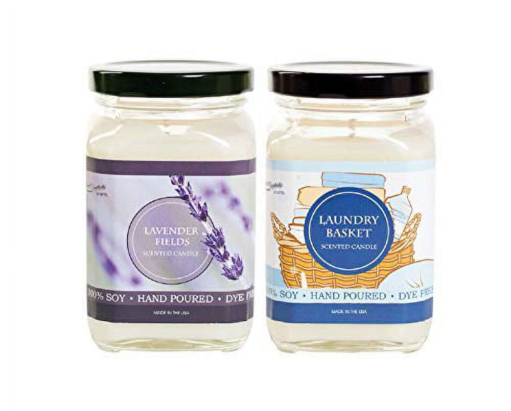 FloralSimplicity 8 oz Scented Soy Candles (Lavender Fields & Laundry Basket)