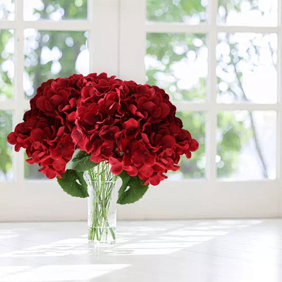 Florals 13'' Silk Hydrangea with Long Stems - Realistic Artificial Flowers Bouquet, Never Dies Keeps Bright Colors, Wedding Party Home Vase Decoration