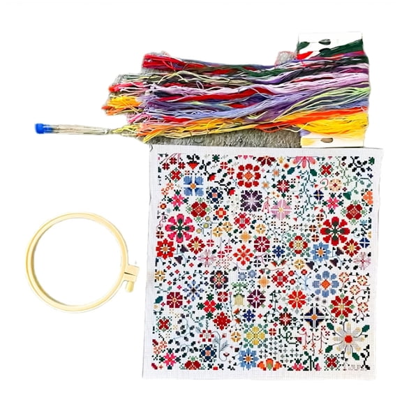 Florals Crosses Stitching Set for Daily Embroidery Projects Includes Supplies for Relaxation and Decoration