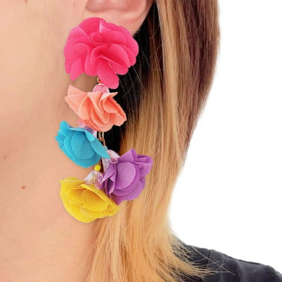 Florals Drop Earrings Fashionable Exaggerate Earrings Handmade Flowers Ear Drop Bohemian Decorations for Fashion Lovers