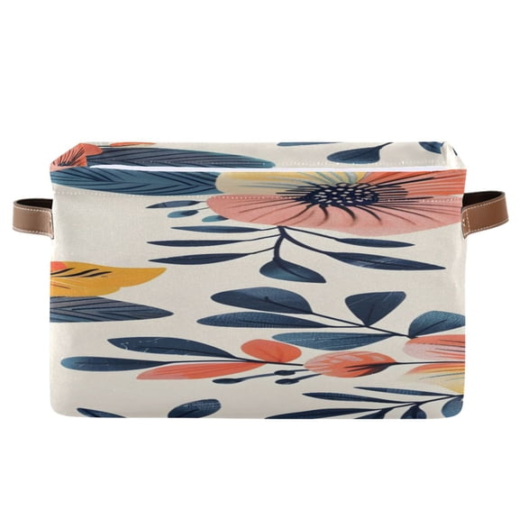 Florals Leaves Vintage Style Square Storage Bins with Handles Collapsible Containing Box 1 Pack