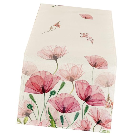 Florals Print Linen Table Runner Flowers and Butterflies Tablecloth for Dining Room Wedding Party Table Decoration