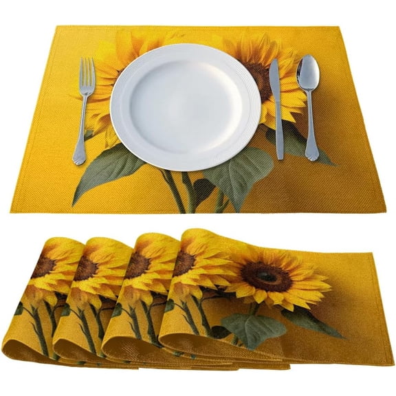 Florals Sunflowers Placemats Set of 4 Heat Resistant Place Mats 12"x18" Washable Table Mats Set Non-Slip Linen Table Placemat Kitchen Dining Table Runners for Tabletop Decoration