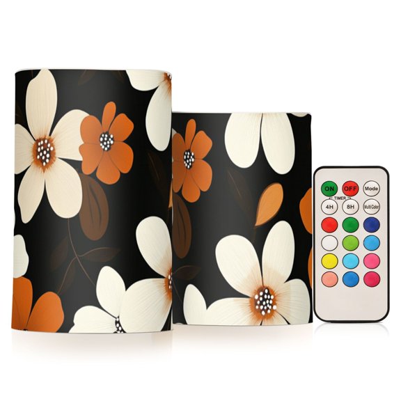 Florals in Orange White Flickering Flameless Candles LED Tealight Battery Operated with Remote Set of 2 Holiday Decor Ornaments