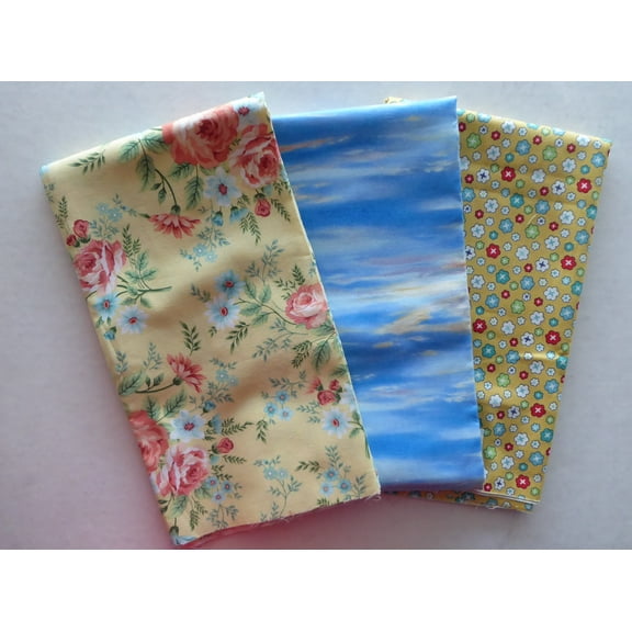 Florals on Yellows and Blue New Half Yard Plus Bundle