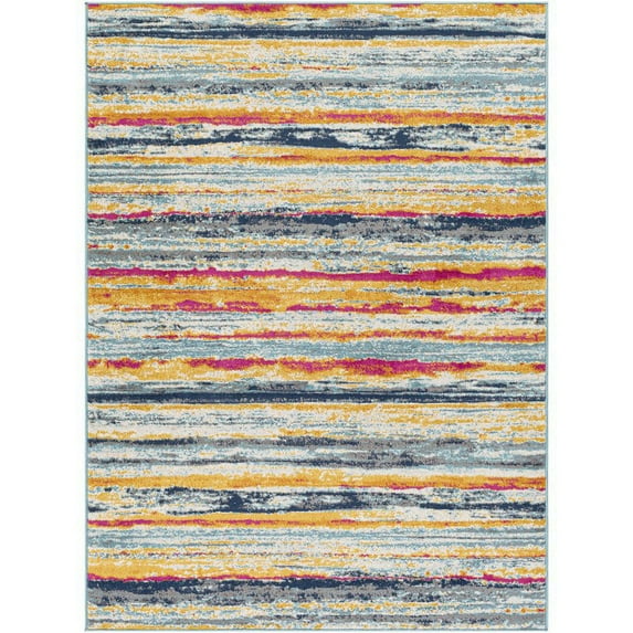 Floransa FSA-2331 6'7" x 9' Rug Navy/Bright Pink/Medium Gray/Beige/Saffron