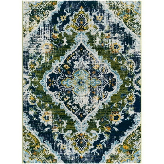 Floransa FSA-2348 5'3" x 7'1" Rug Dark Green/Navy/Grass Green/Aqua/Bright Orange