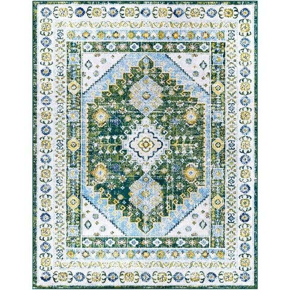 Floransa FSA-2351 7'10" x 10' Rug Dark Green/Navy/Grass Green/Aqua/Orange/Yellow