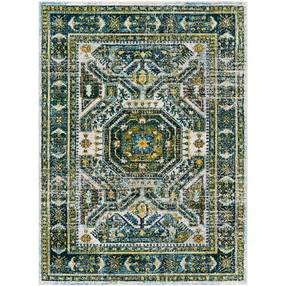 Floransa FSA-2356 9' x 12'3" Rug Dark Green/Grass Green/Navy/Bright Yellow/Aqua