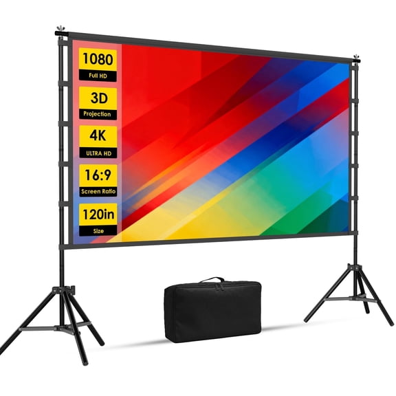 Florascent Projector Screen with Stand, 120 inch 16:9 Portable Outdoor Projector Screen Rear Front Projection Screen for Backyard Movie Night