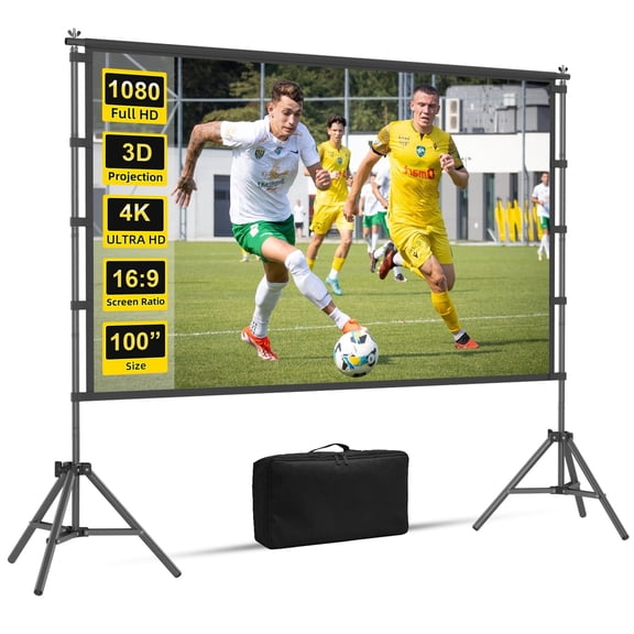 Florascent Projector Screen with Stand, 100 inch Outdoor Portable Projector Screen 16:9 4K HD Rear Front Indoor Projection Movie Screen with Carry Bag Wrinkle-Free Design for Backyard Theater