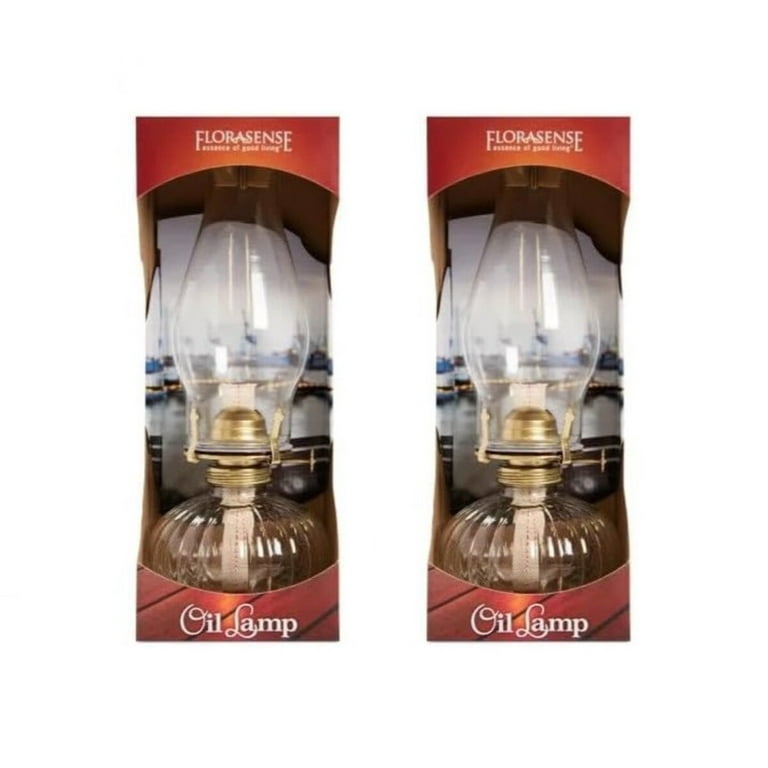 Florasense 9.5 Inch Glass Oil Lamp, Vintage Hurricane Lanterns, Clear Glass Kerosene  Lamp - Pack of 2 
