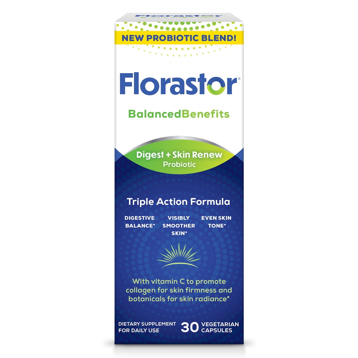 Florastor BalancedBenefits Digest + Skin Renew Probiotic Capsules, 30 Count