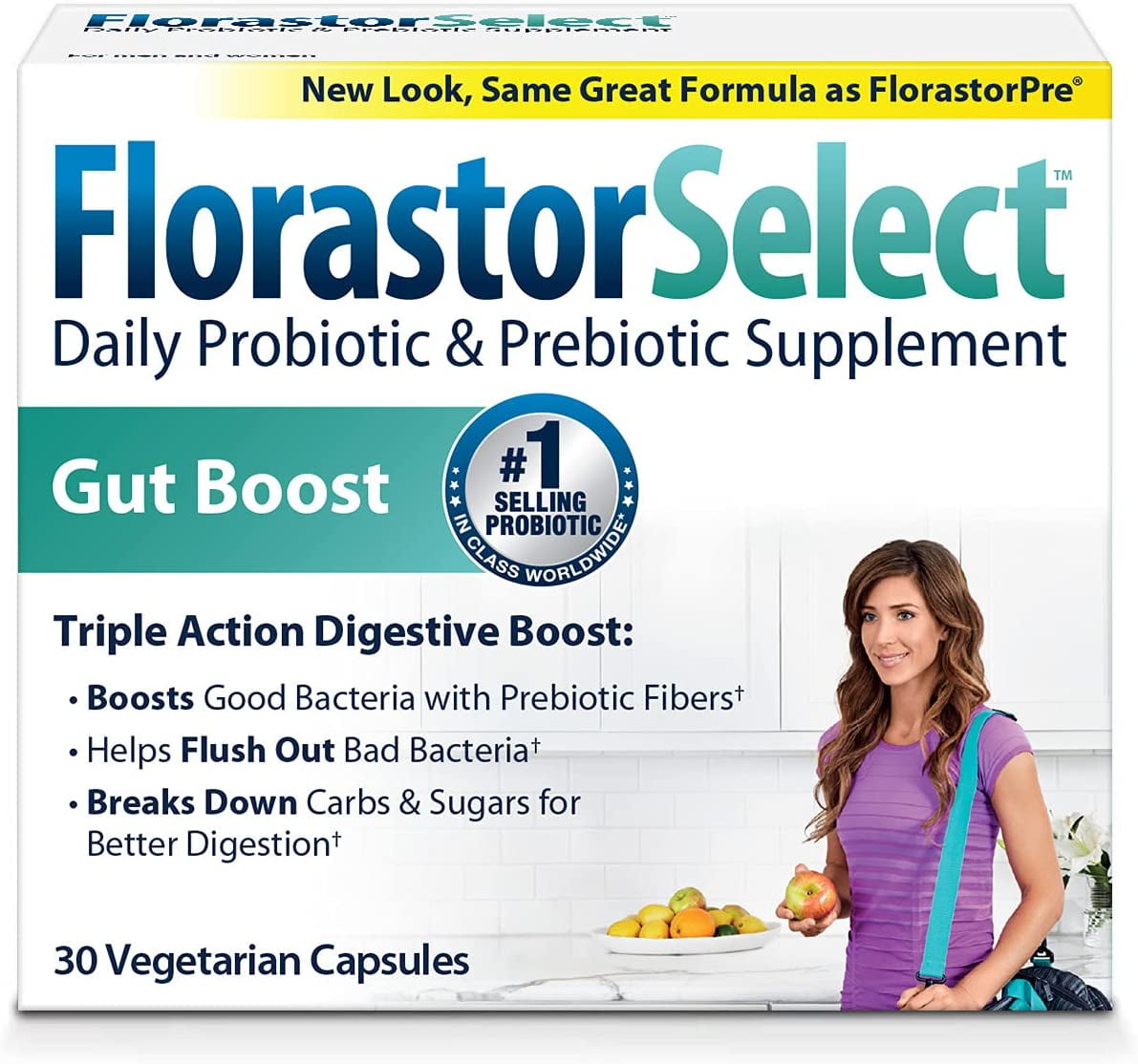 Florastor Select Gut Boost Daily Probiotic & Prebiotic Supplement for