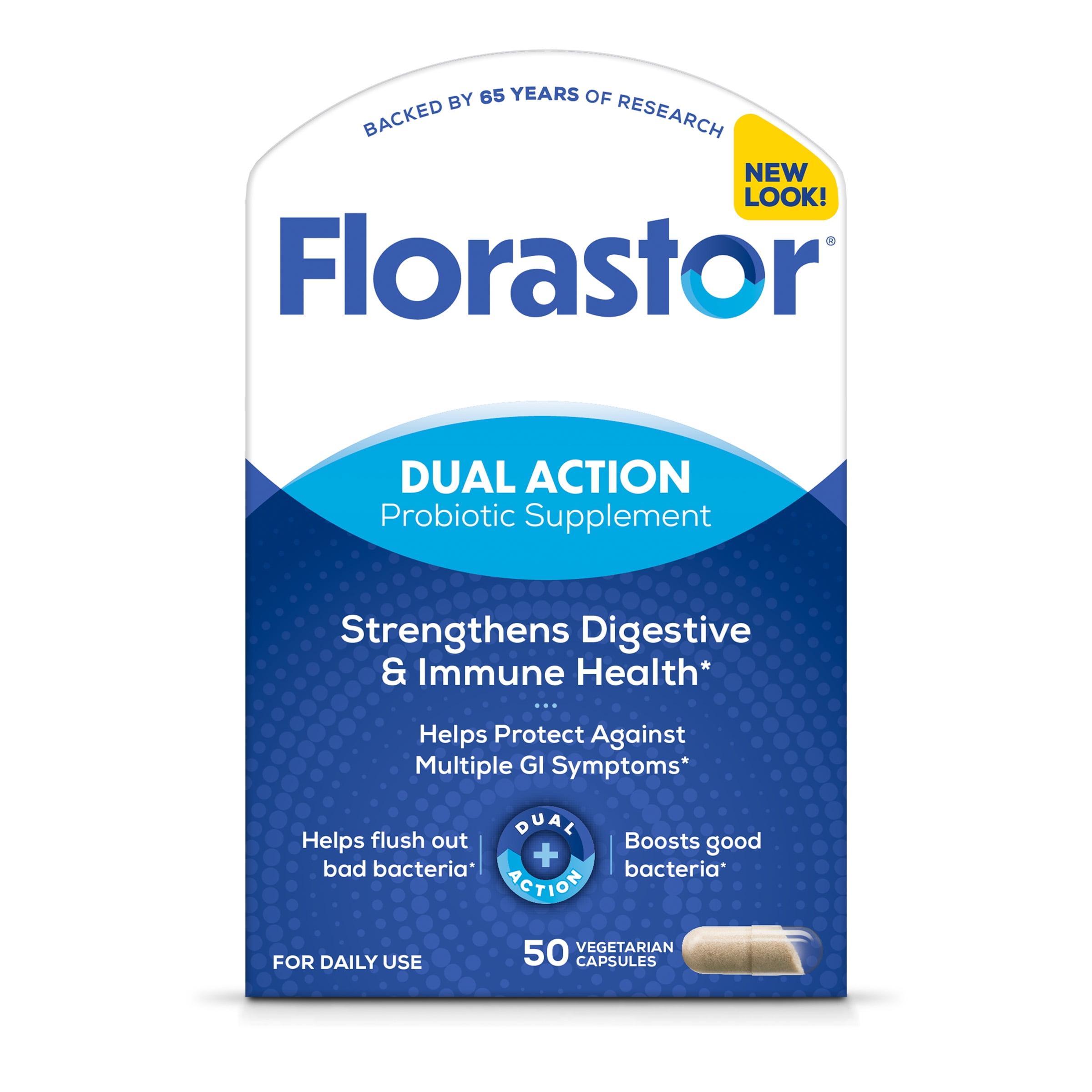 Florastor Unisex Daily Probiotic Supplement Capsules for Digestive Health, 50 Count