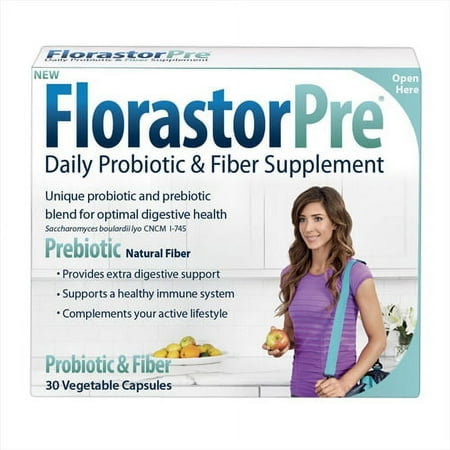 FlorastorPre Daily Probiotic and Fiber Supplement Vegetarian Capsules, Natural Fiber 30 Ea