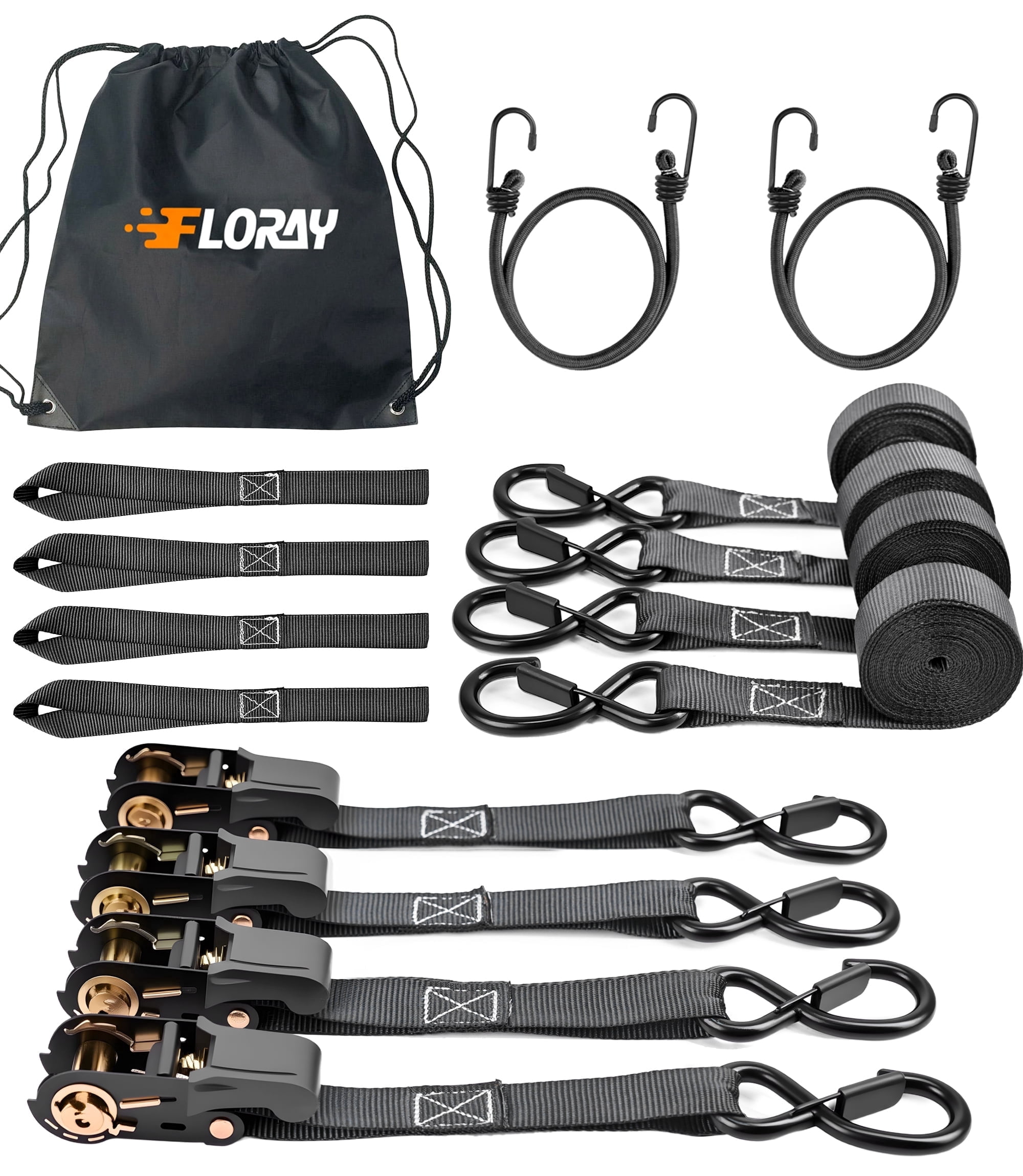 FLORAY 1" x 15' Heavy Duty Ratchet Strap with S Hooks, 4 pack - 2,200lbs Break Strength, Retractable CargoTie Down Ratcheting for Trucks and Trailers