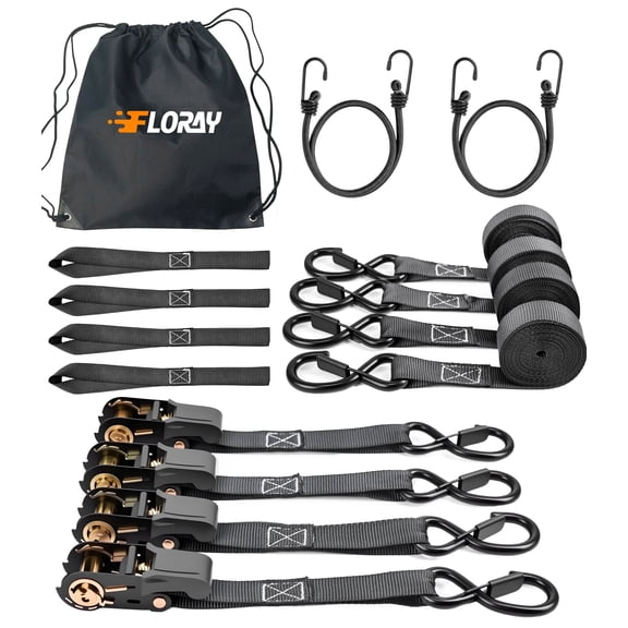 FLORAY 1" x 15' Heavy Duty Ratchet Strap with S Hooks, 4 pack - 2,200lbs Break Strength, Retractable CargoTie Down Ratcheting for Trucks and Trailers
