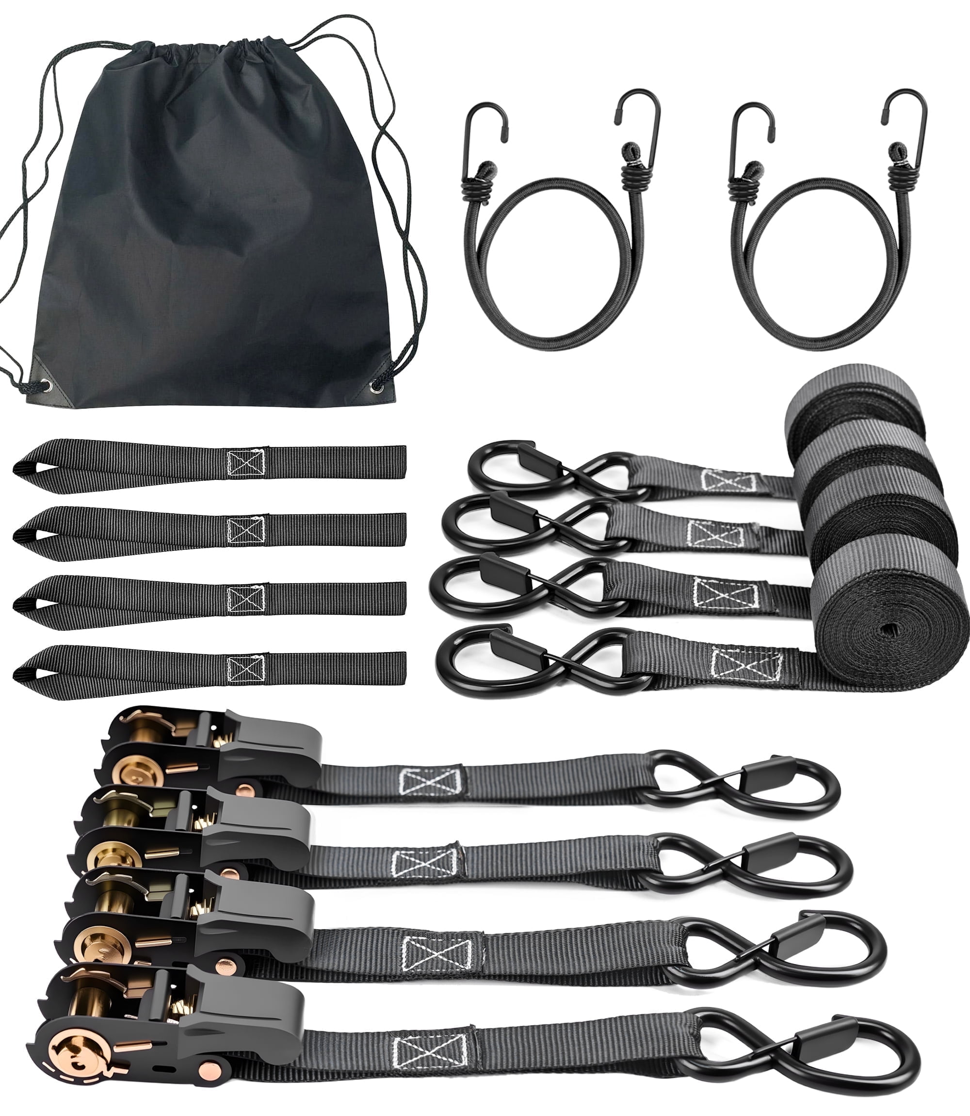 FLORAY 1" x 15' Heavy Duty Ratchet Straps – Tie Down Straps with S Hooks, 1,800lbs Break Strength – 4 Pack Retractable Cargo Straps for Trucks, Trailers, and Outdoor Gear