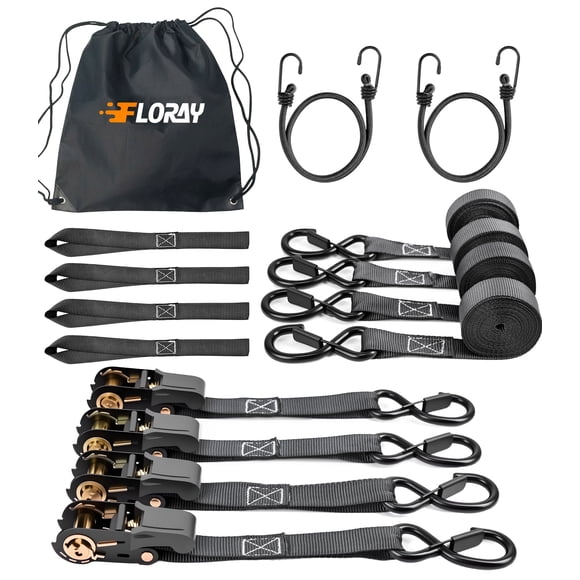 FLORAY 1" x 15' Heavy Duty Ratchet Strap with S Hooks, 4 pack - 1,800lbs Break Strength, Retractable Tie Down for Trucks and Trailers