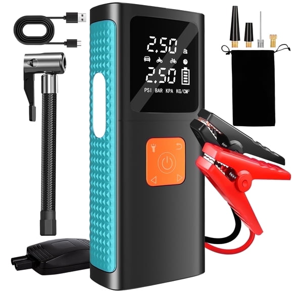FLORAY 2-in-1 3000A Car Jump Starter with 150 PSI Air Compressor, 12V Jump Box for All Gas/8.0L Diesel Engines, Portable Power Bank, LCD Display and Emergency Light