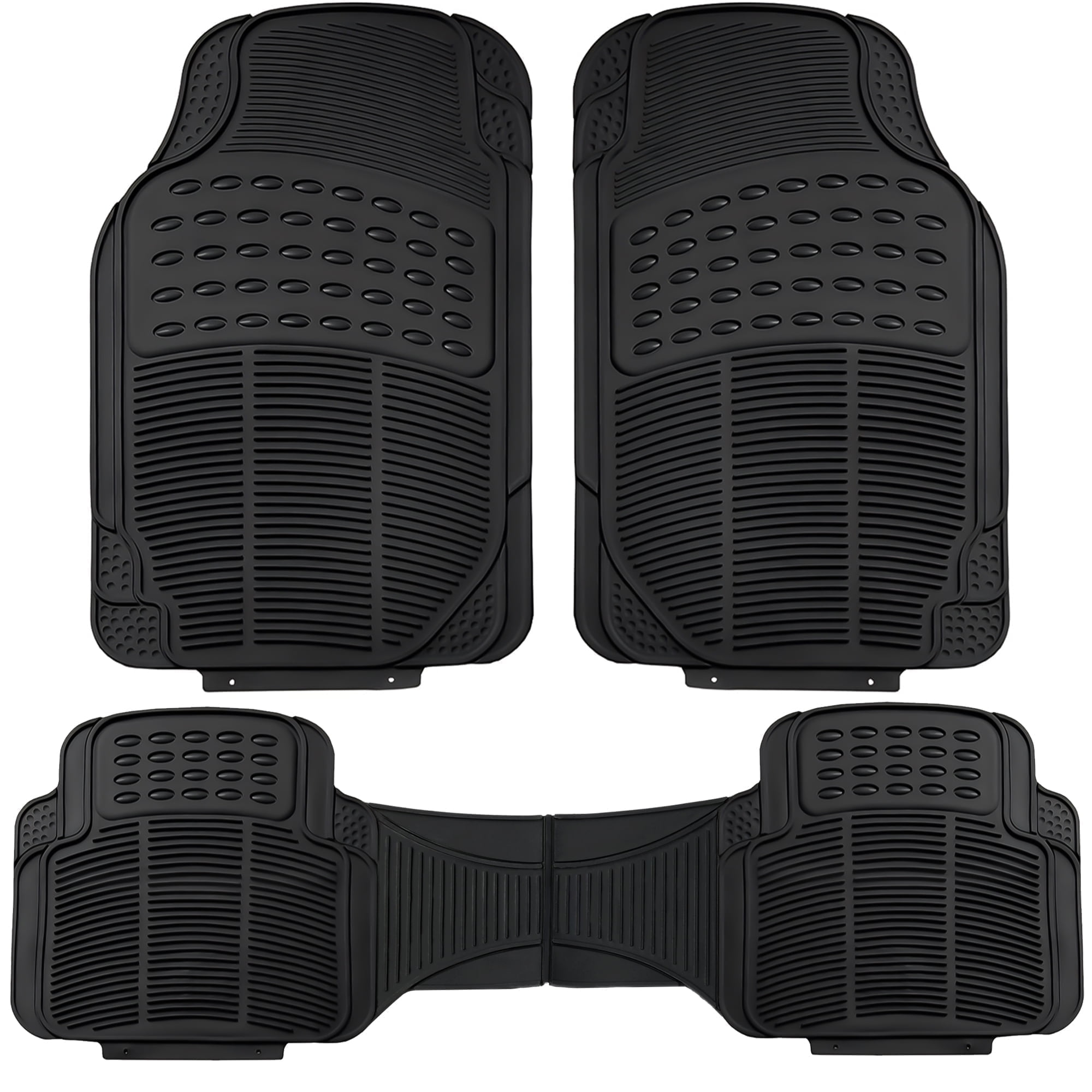 FLORAY 3-Piece All Weather Solid Rubber Trimmable Front and Rear Universal Car Van Truck Floor Mats Set