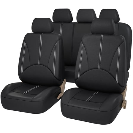FLORAY Car Seat Cover Set, 9-Piece Faux Leather Front and Rear Bench Covers for Cars, SUVs, and Trucks