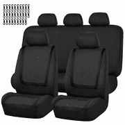 FLORAY Car Seat Covers for Compact Sedans, Polyester 9PCS Full Set, Front and Solid Rear Bench, Airbag Compatible, Black