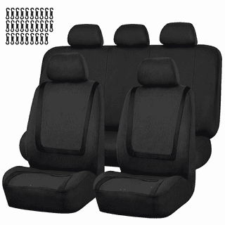 FLORAY Car Seat Covers for Compact Sedans, Polyester 9PCS Full Set, Front and Solid Rear Bench, Airbag Compatible, Black