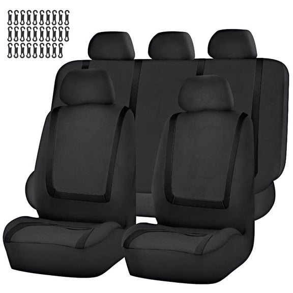 FLORAY 9-Piece Polypropylene Car Seat Covers Full Set, Charcoal on Black - Front & Rear Split Bench for Cars, Trucks, Vans, SUVs