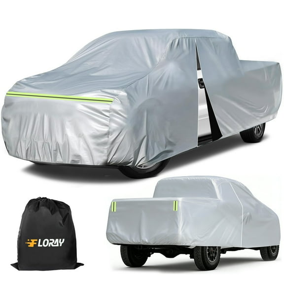 Floray Waterproof All-Weather Truck Cover with Zipper Door – Heavy-Duty Windproof Protection for Full-Size Pickup Trucks, UV and Snow Guard (PK-XL, 248" x 59" x 69")