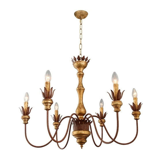 Flore Pendant Lighting Fixture on Vintage Cast Iron Finished in Gold