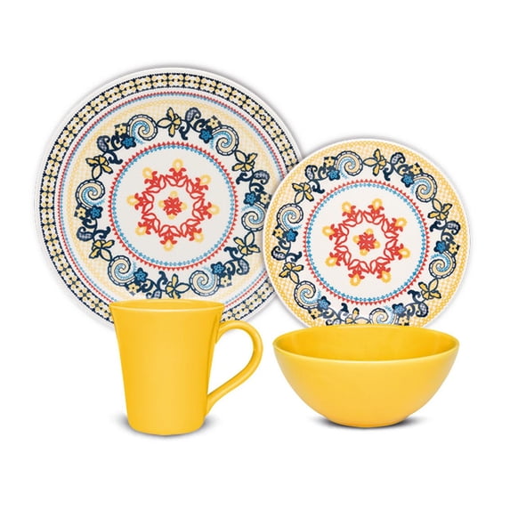 Floreal 16-Piece Modern Orange&Yellow Earthenware Dinnerware Set(Service for 4)