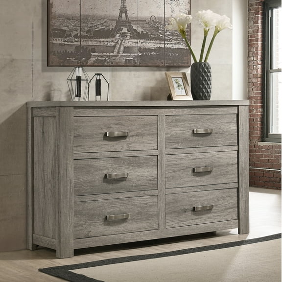 Floren Contemporary Weathered Gray Wood 6-Drawer Dresser