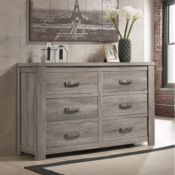 weathered grey wood dresser Floren Contemporary Weathered Gray Wood 6-Drawer Dresser