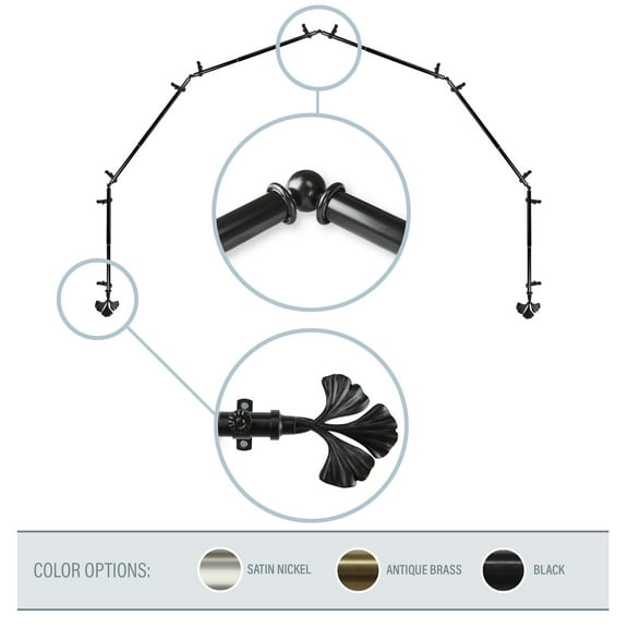 Florence 13/16" 6-Sided Bay Window Curtain Rod - Black
