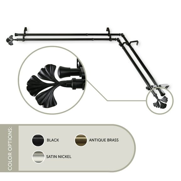 Florence 13/16 inch Double Corner Window Curtain Rod 28-48" - Black