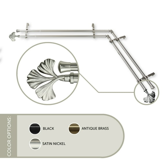 Florence 13/16 inch Double Corner Window Curtain Rod 28-48" - Satin Nickel