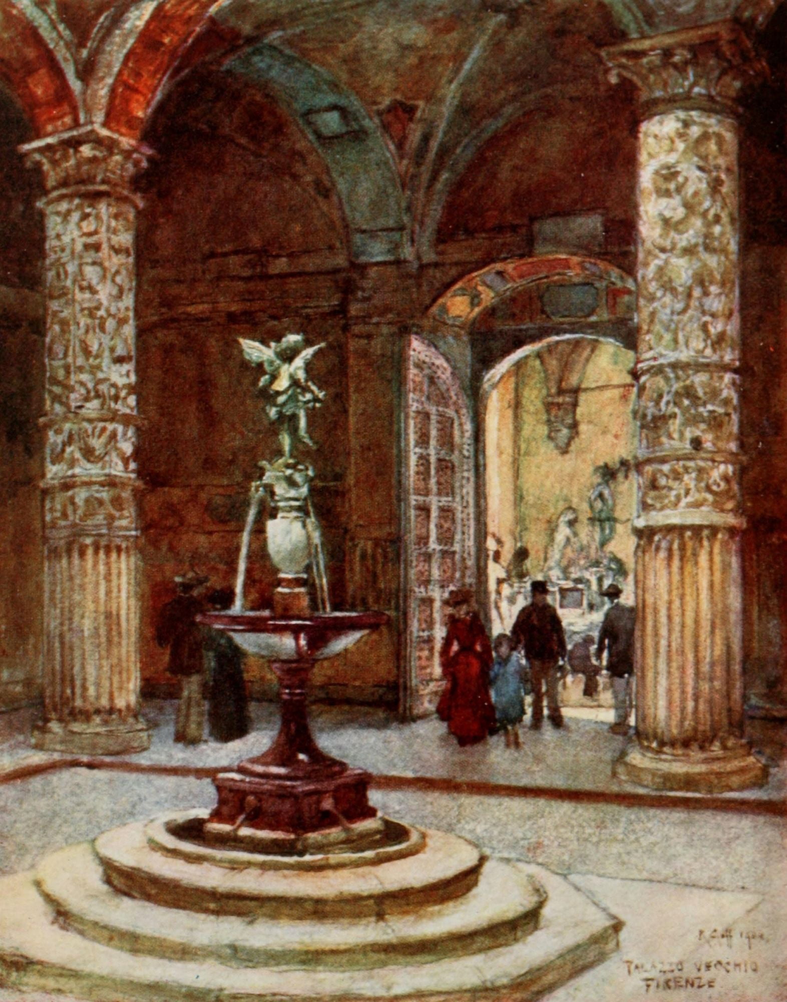 Florence 1912 Courtyard of the Palazzo Vecchio Canvas Art - RC Goff (24 x 36)