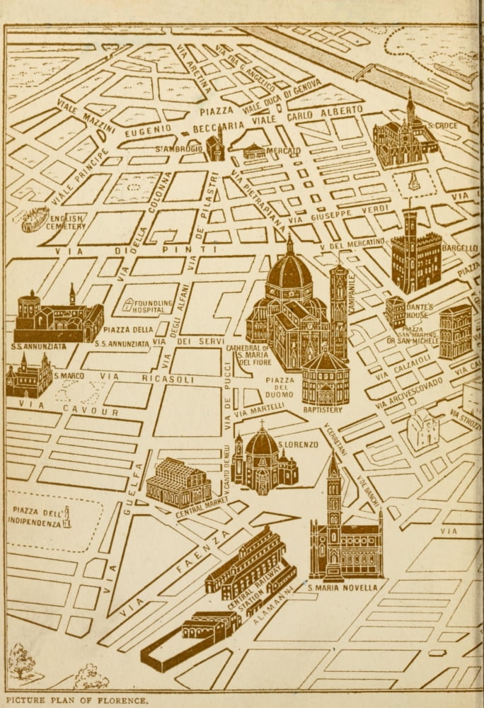 Florence 1912 Picture plan of Florence 1 Canvas Art - RC Goff (18 x 24)