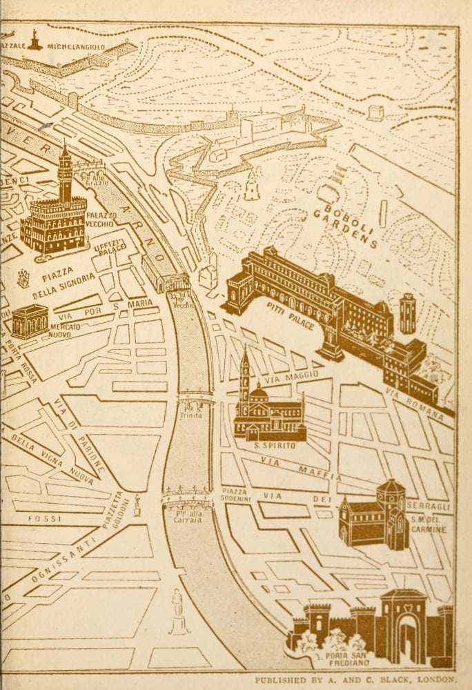 Florence 1912 Picture plan of Florence 2 Canvas Art - RC Goff (18 x 24)