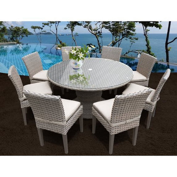 Florence 60 Inch Outdoor Patio Dining Table with 8 Armless Chairs-Color:Beige