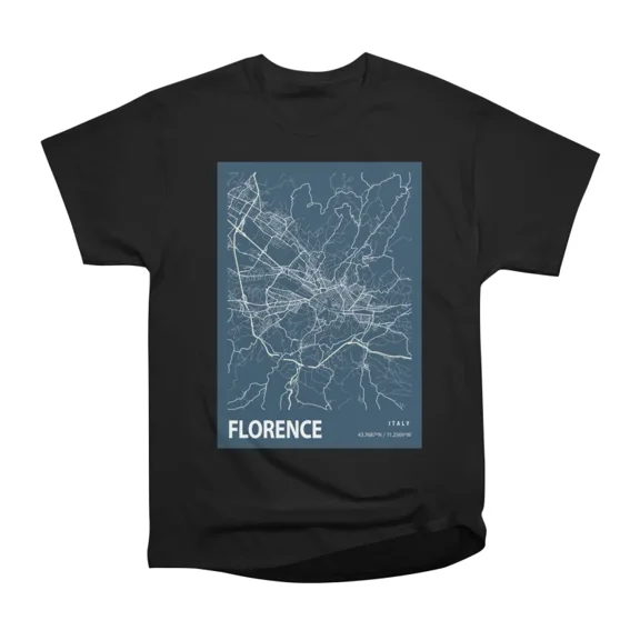 Florence Blueprint City Map T-Shirt Tee Gift For Him Merch For Her Apparel For Friend