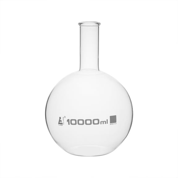 Florence Boiling Flask, 10,000ml - Flat Bottom, Narrow Neck, Beaded Rim - Borosilicate Glass - Eisco Labs